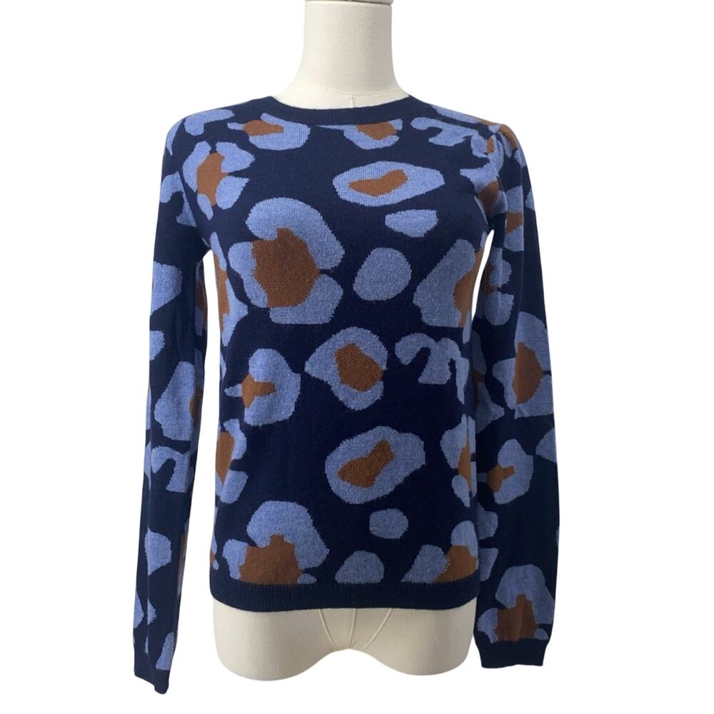 Two Bees Cashmere Leopard Print Cashmere Wool Blend Sweater Size Small XS